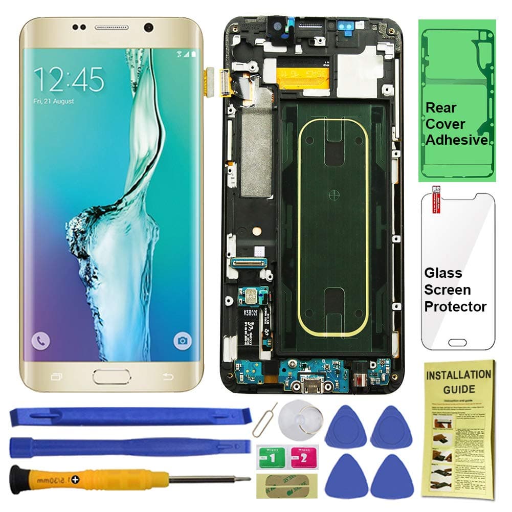 Display Touch Screen (AMOLED) Digitizer Assembly with Frame for Samsung Galaxy S6 Edge Plus (5.7 inch) G928A (AT &T) (for Mobile Phone Repair Part Replacement) (Repair Tool Kits) (Gold Platinum)