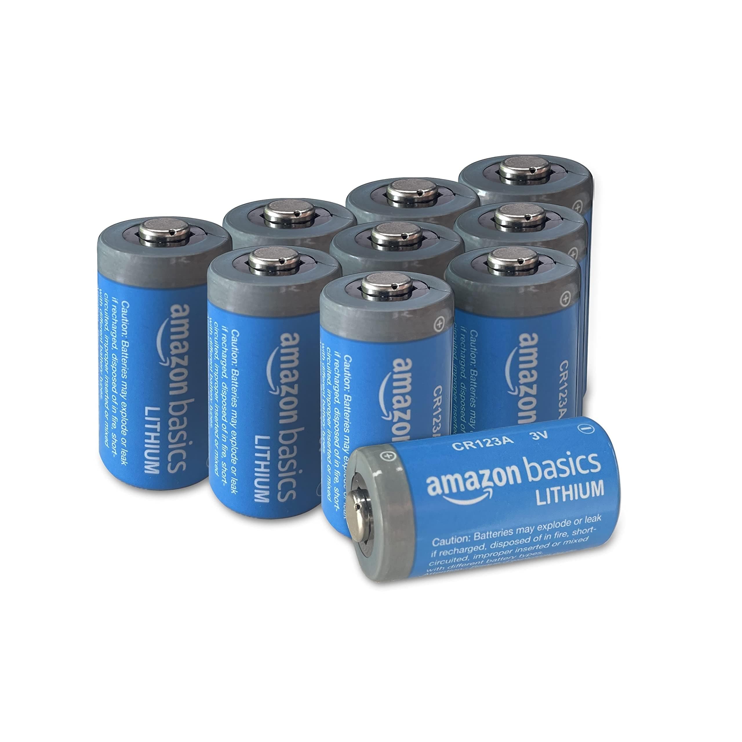 Amazon Basics 10-Pack CR123A 3V Lithium Batteries, 10-Year Shelf Life