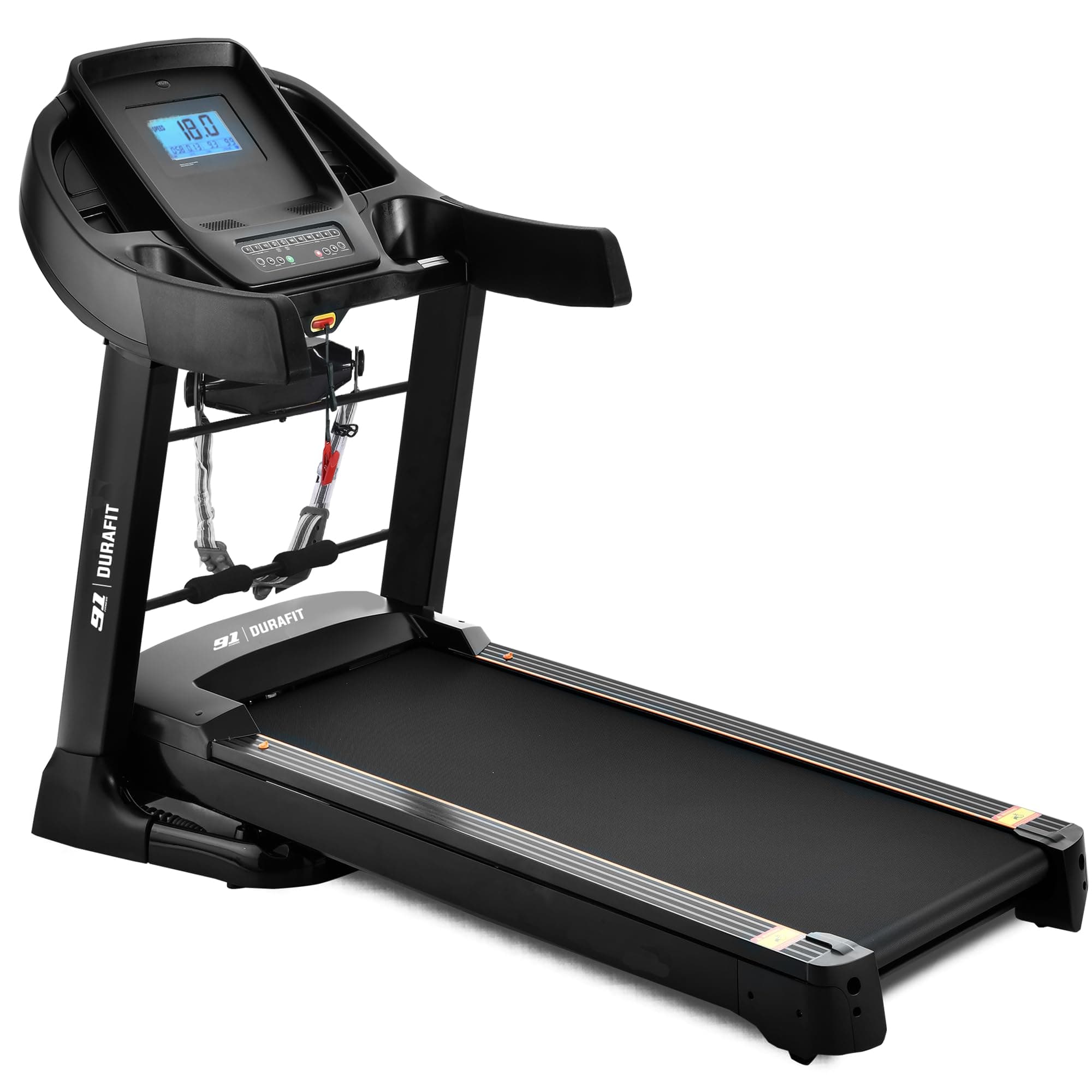 Durafit91 Focus Multifunction 7HP Peak BLDC Hydraulic Foldable Treadmill| Max Weight 150 Kg| Running Surface : L -1360mm & W -550 |18 Km/H Max Speed| 20-Auto Incline |Bluetooth Speaker | Wynd app