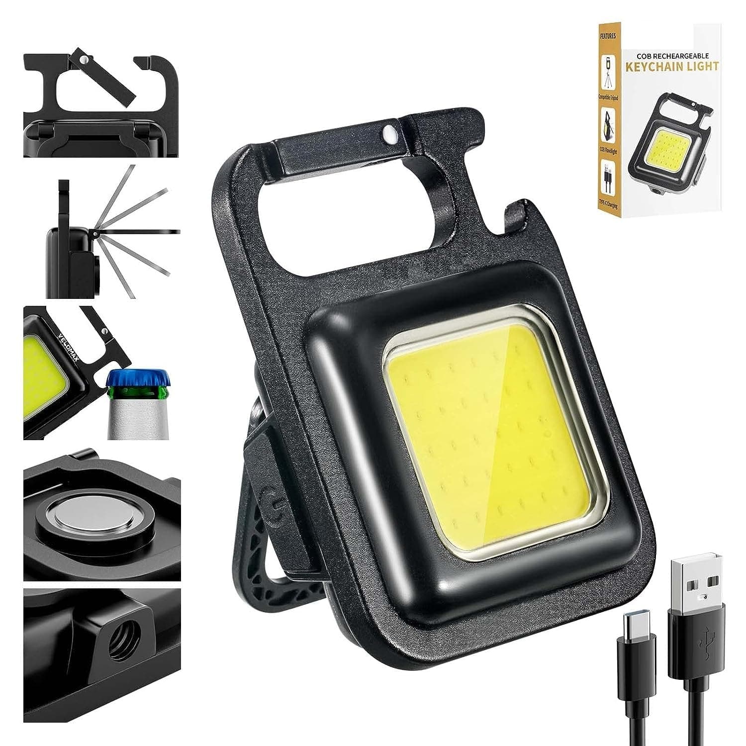 800 Lumen Rechargeable COB Keychain Work Light with 4 Lighting Modes, Magnetic Base, Keyring LED Torch Keychain Flashlights Mini Work Light for Workshop, Repairing, Emergency