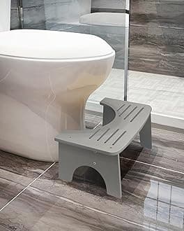 Bamboo Toilet Stool, 7" Toilet Stool Squat Adult, Non-Slip Poop Stool for Bathroom, Portable Squat Toilet Pooping Stool for Kids, Easy of Use and Clean - Improve Squatting Posture and Comfort (Grey)