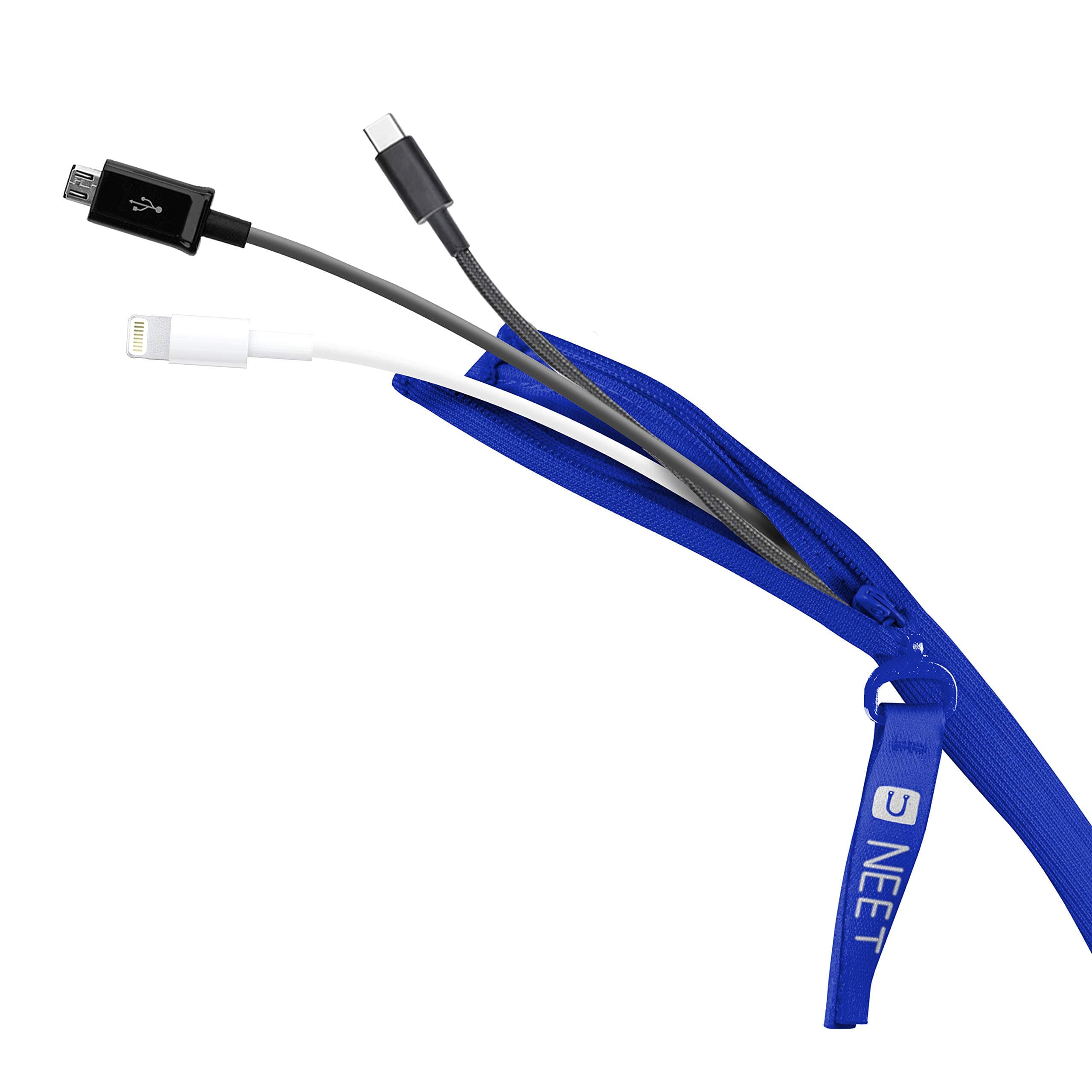 NEET Cable Keeper, Reusable Zippered Cable tie, Cord wrap, Cable Management Sleeve, Management for Mobile Phone Cable Charger, All Ear Buds and Headphones, 3 Pack, Blue