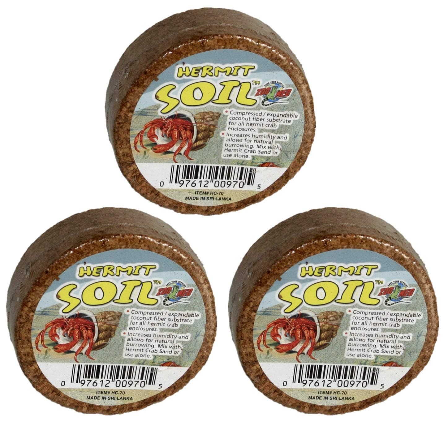 Zoo Med (3 Pack) Hermit Crab Soil Compressed/Expandable Coconut Fiber Substrate