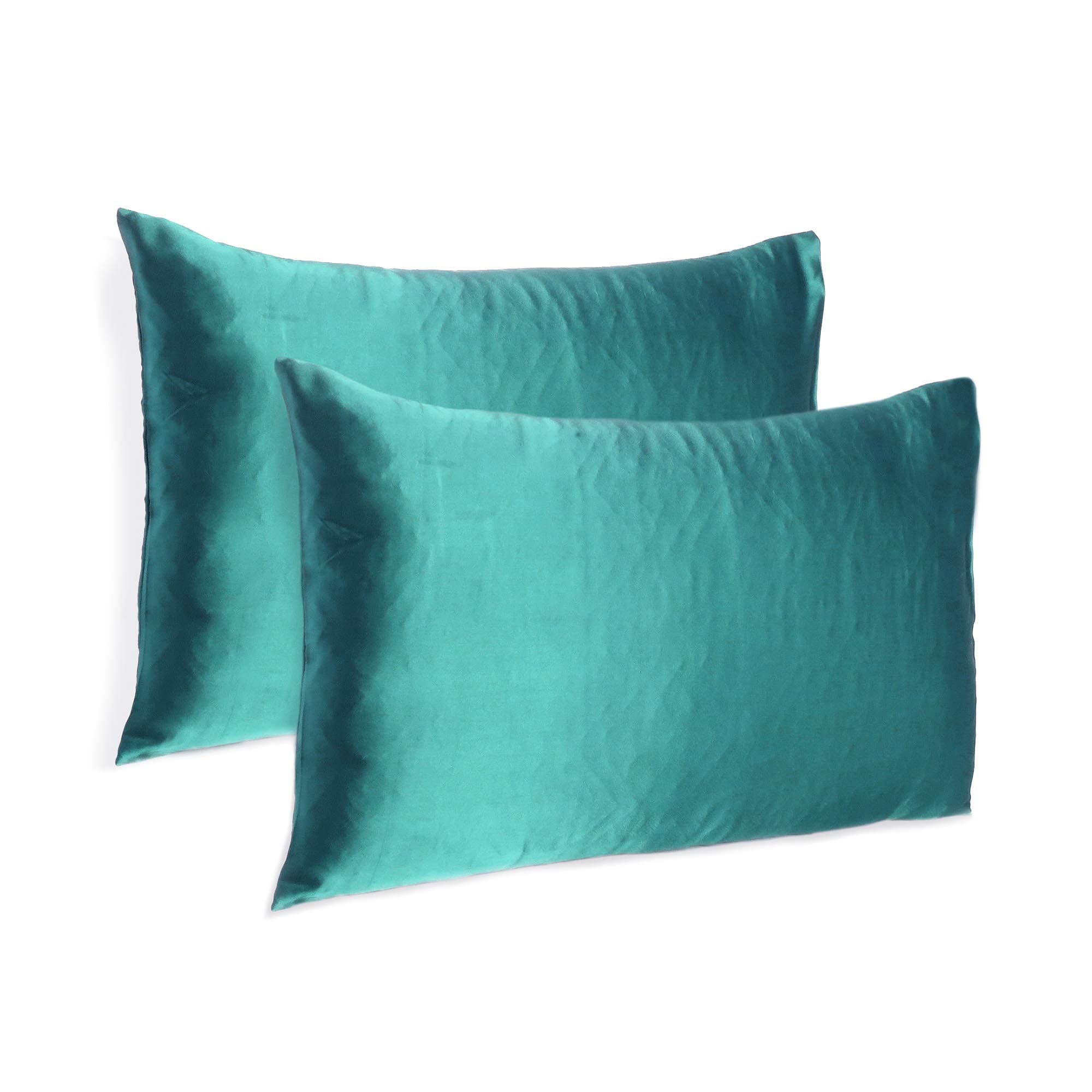 Oussum Satin Silk Pillowcase Pillow Case Covers with Envelop Closure for Hair and Skin Home Bed Decor Set of 2 Pillowcase Free 3 pcs scrunchies (Standard, Teal)