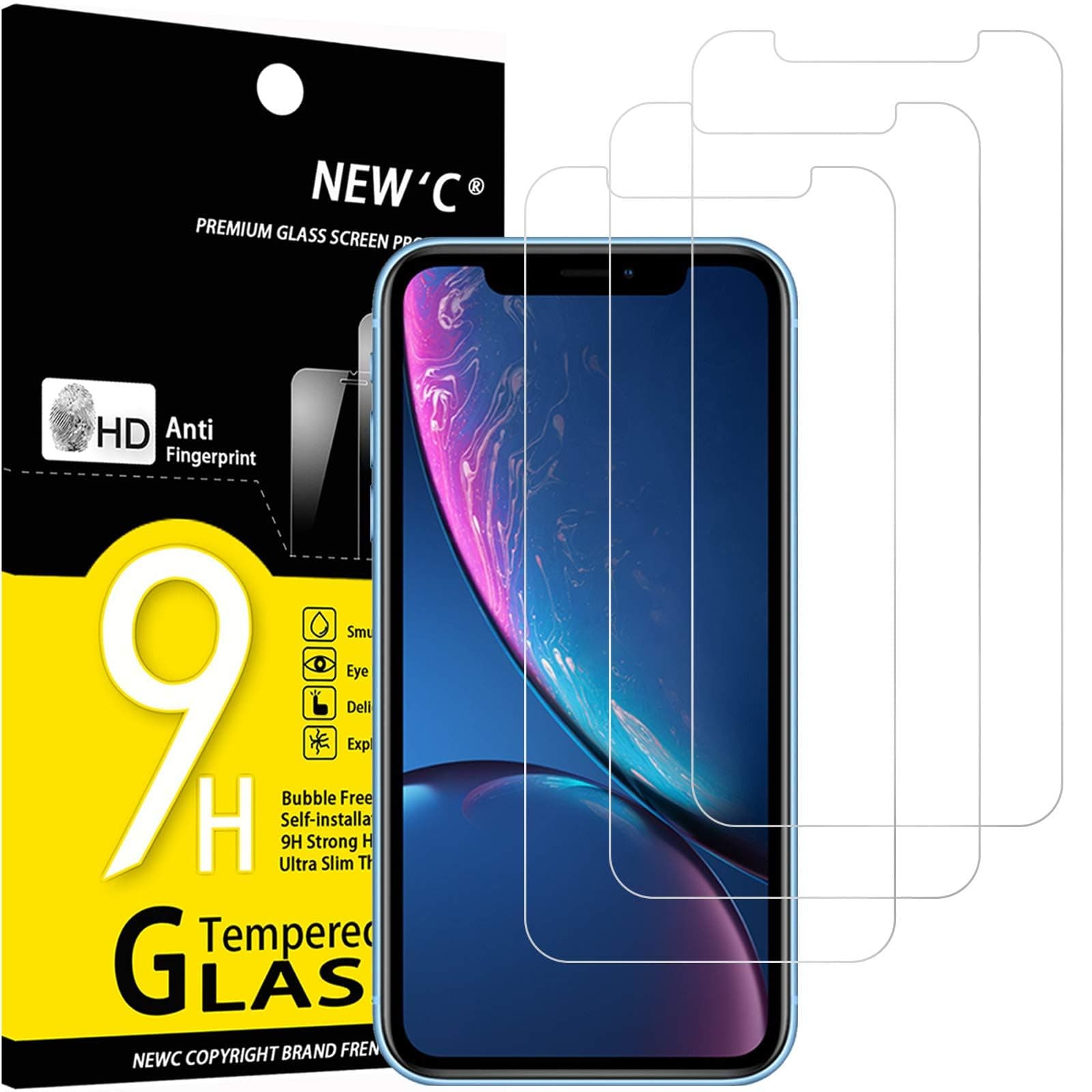 NEW'C 3 Pack Designed for iPhone 11 and iPhone XR Screen Protector (6.1"), Enhanced Tempered Glass Protection, Case Friendly Scratch Resistant,Bubble-Free, Ultra Resistant