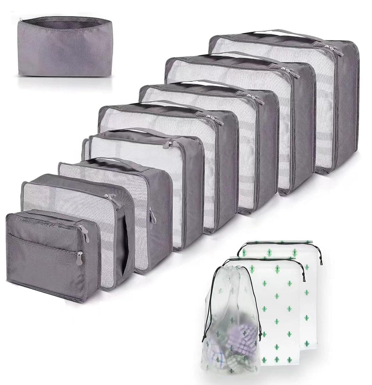 12 PCS Large Packing Cubes for Suitcases Various Sizes Suitcase Organiser Bags Lightweight Waterproof Luggage Organiser Bags (12, Gray)