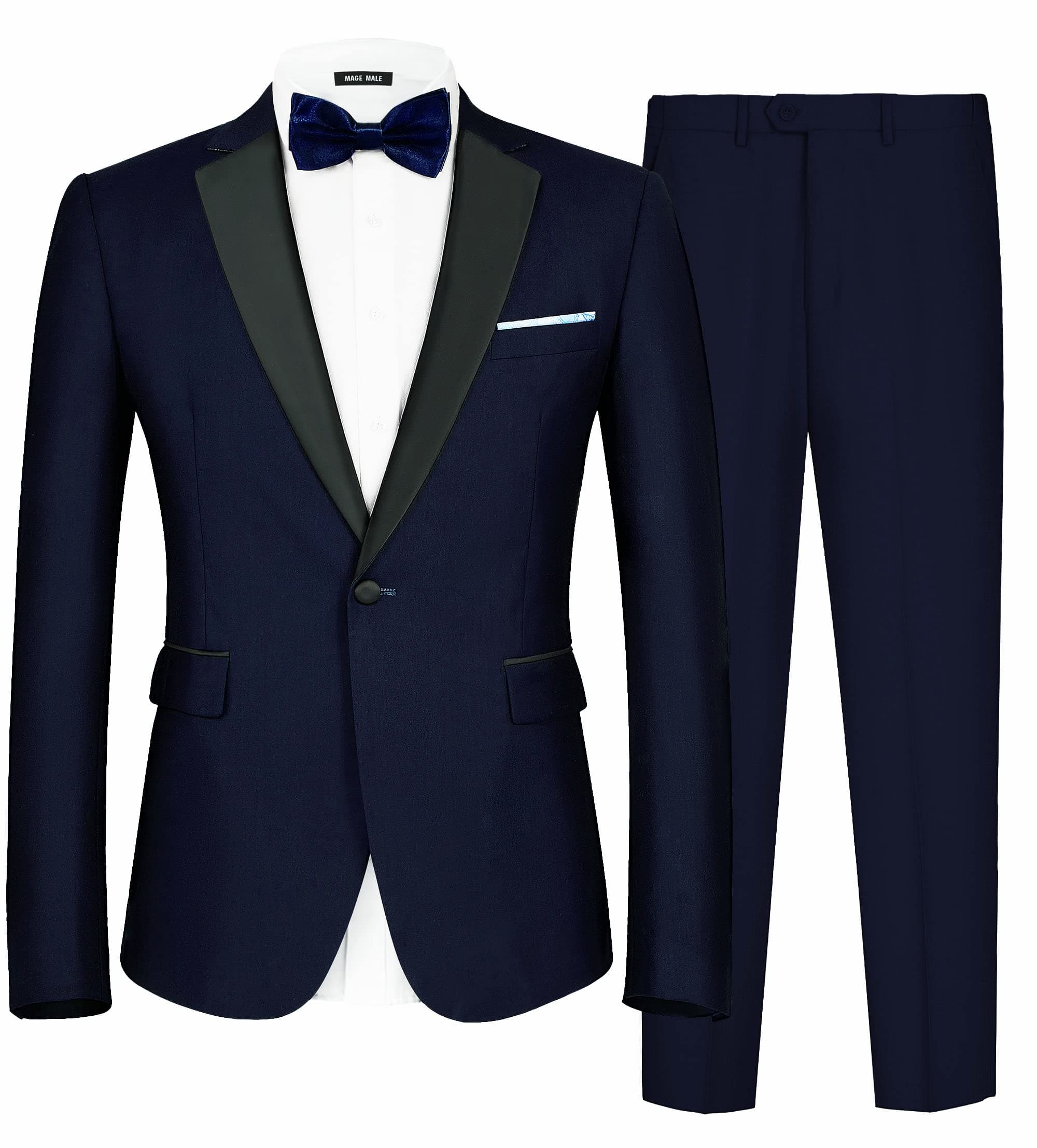 MAGE MALEMen's 2 Piece Suit One Button Slim Fit Formal Wedding Prom Tuxedo Suits Blazer Pants with Bow Tie SetGlobal Recycled StandardGlobal Recycled StandardGlobal Recycled Standard