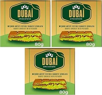 Dubai Chocolate Bar with Kadayif and Pistachio Cream 80g Dubai Kunefe knafeh Chocolate Small Gifts for Snack Treats Kids Family & Friend (Pack of 3)
