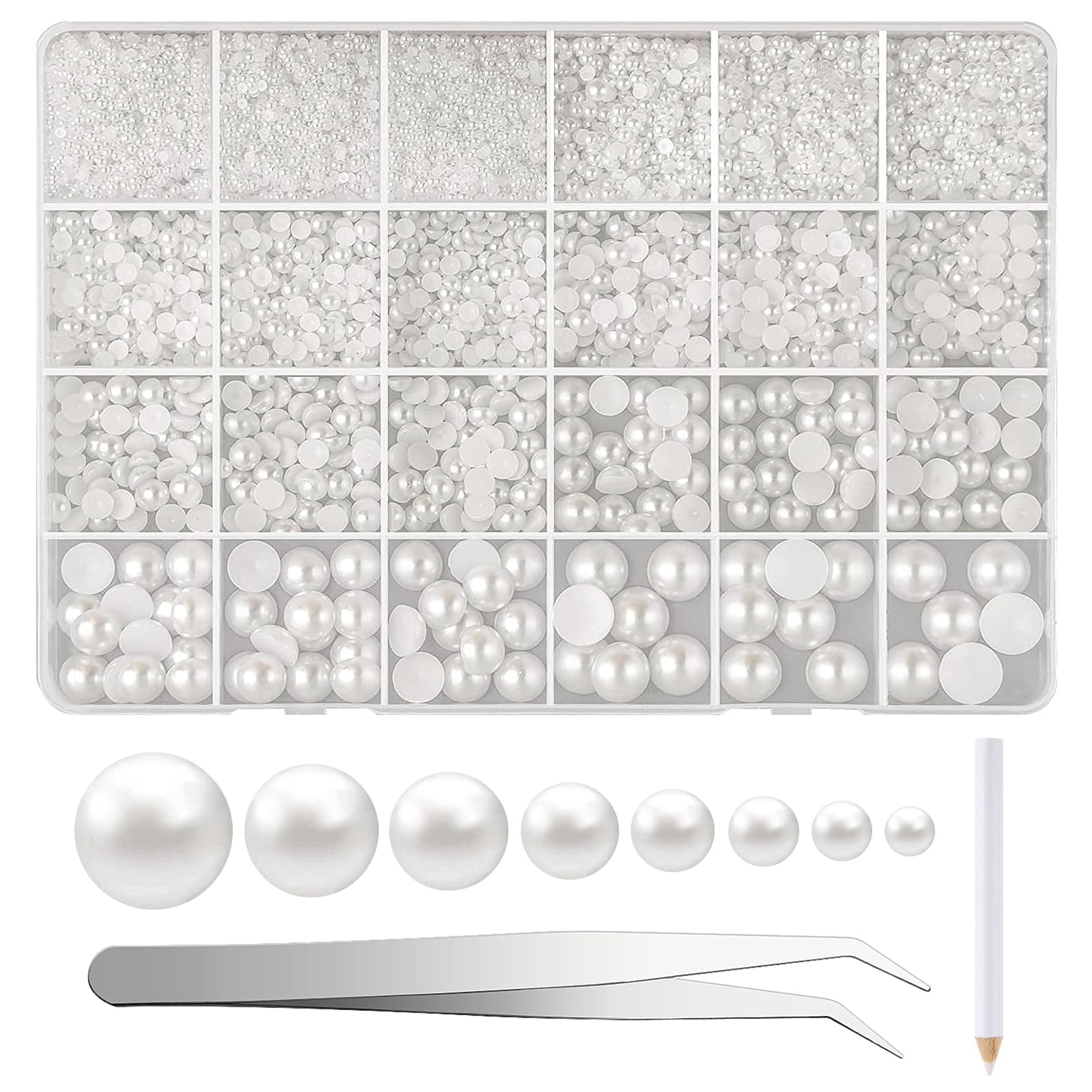 NACHLYNN 12000 Pcs Half Pearls Bead Multiple Sizes 2/3/4/5/6/8/10/12mm White Flatback Pearls for Crafting, Bedazzling Kit for Crafts Nail Art Graduation Cap Embellishment Shoes Clothing