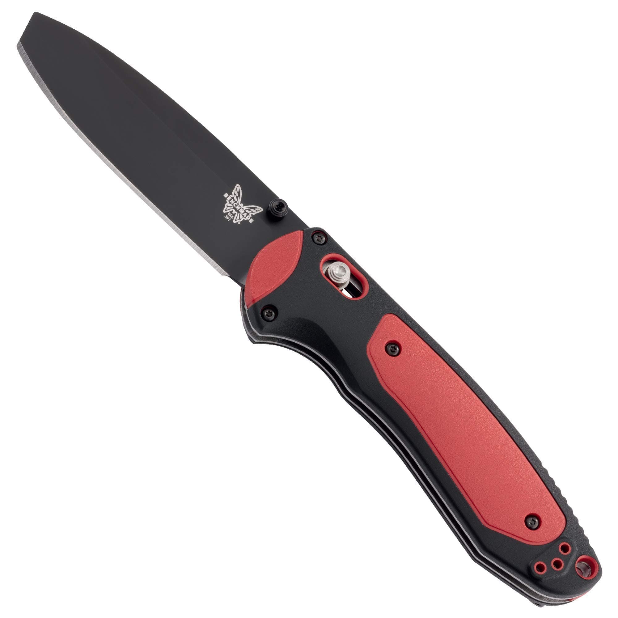 Benchmade - 591BK Boost Knife, Opposing Bevel Blade, Plain Edge, Black/Red Grivory Handle