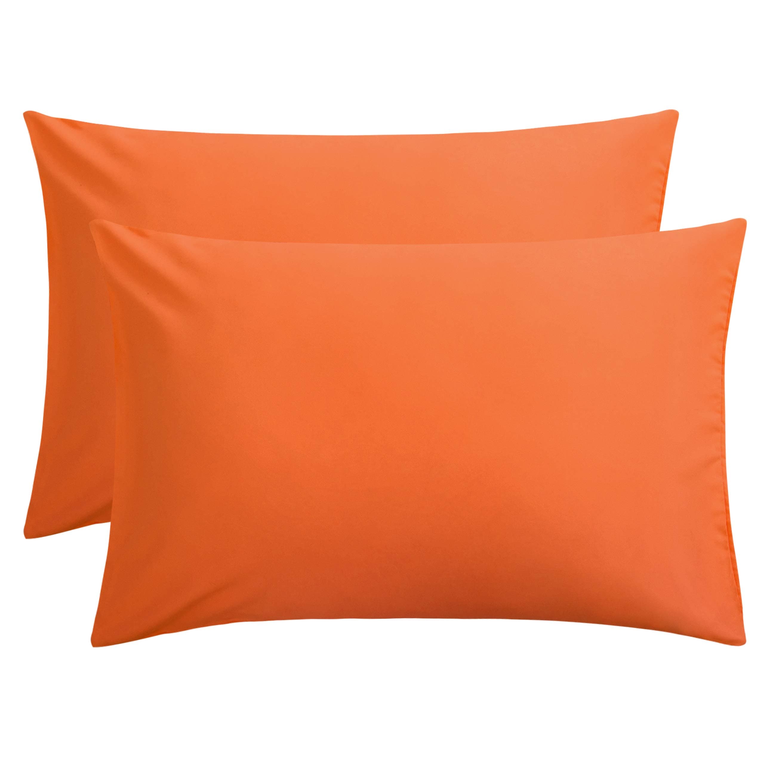 FLXXIE 2 Pack 100% Brushed 1800 Microfiber Plain Queen Pillowcases, Wrinkle and Stain Resistant, Soft and Cozy Envelope Closure Bed Pillow Cases, Orange, 50x75 cmOEKO-TEX STANDARD 100