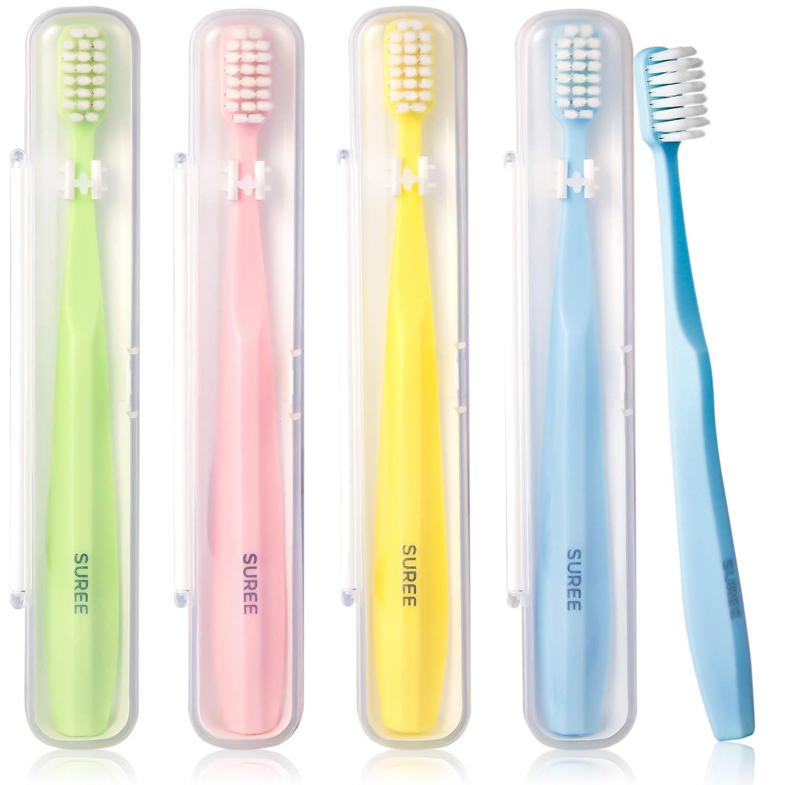 Extra Soft Toothbrush for Sensitive Teeth, Upgraded 10000 Ultra Soft Bristles for Adults & Elders, Manual Travel Toothbrush with Individual Portable Case (4 Pack)