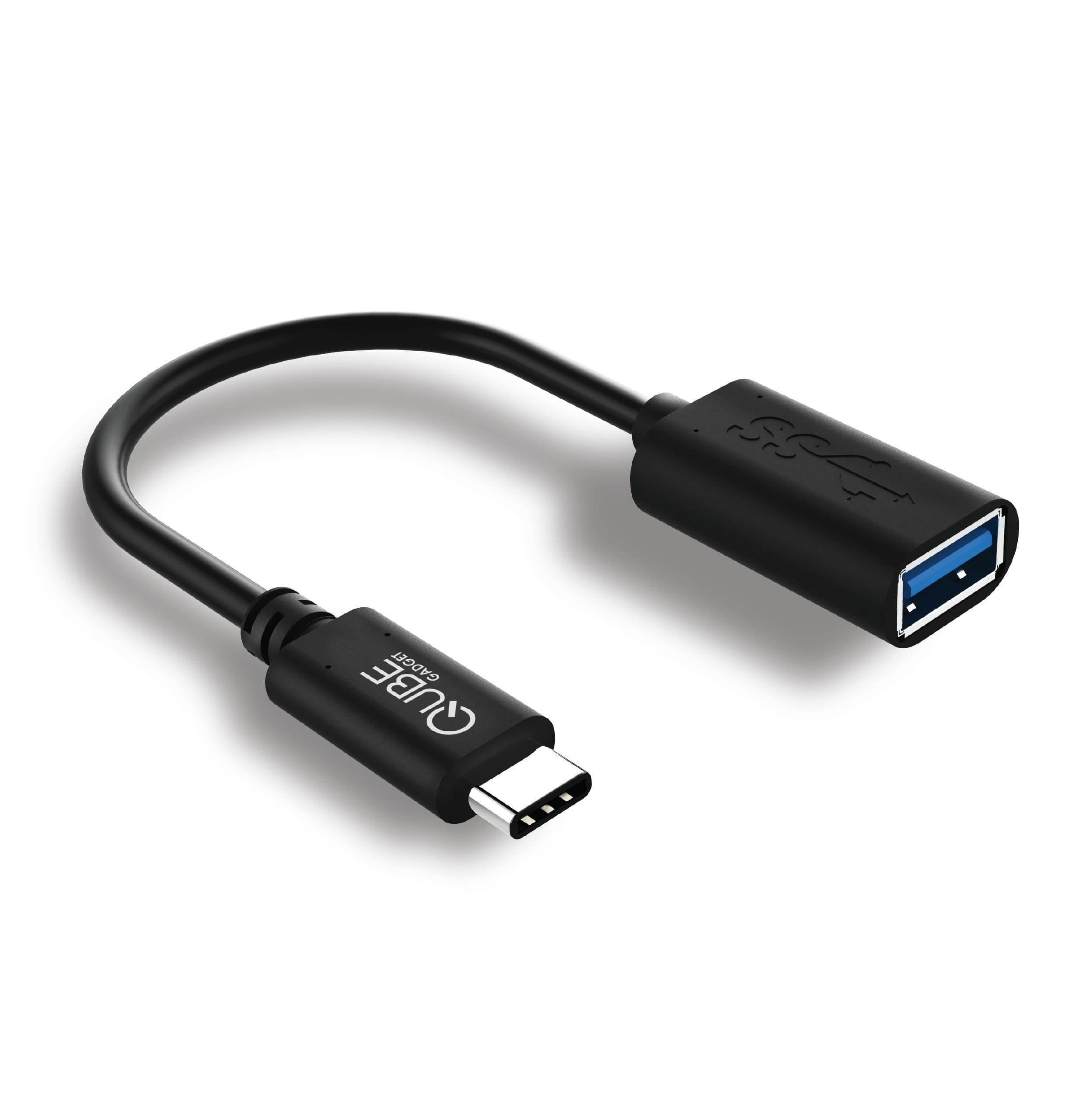 Qube Gadget Type C to Type A OTG Cable, USB-C 3.1 Male to USB-A 3.0 Female On-The-Go Host Adapter for Type C-Supported Devices (8-Inch / 21-cm) Black