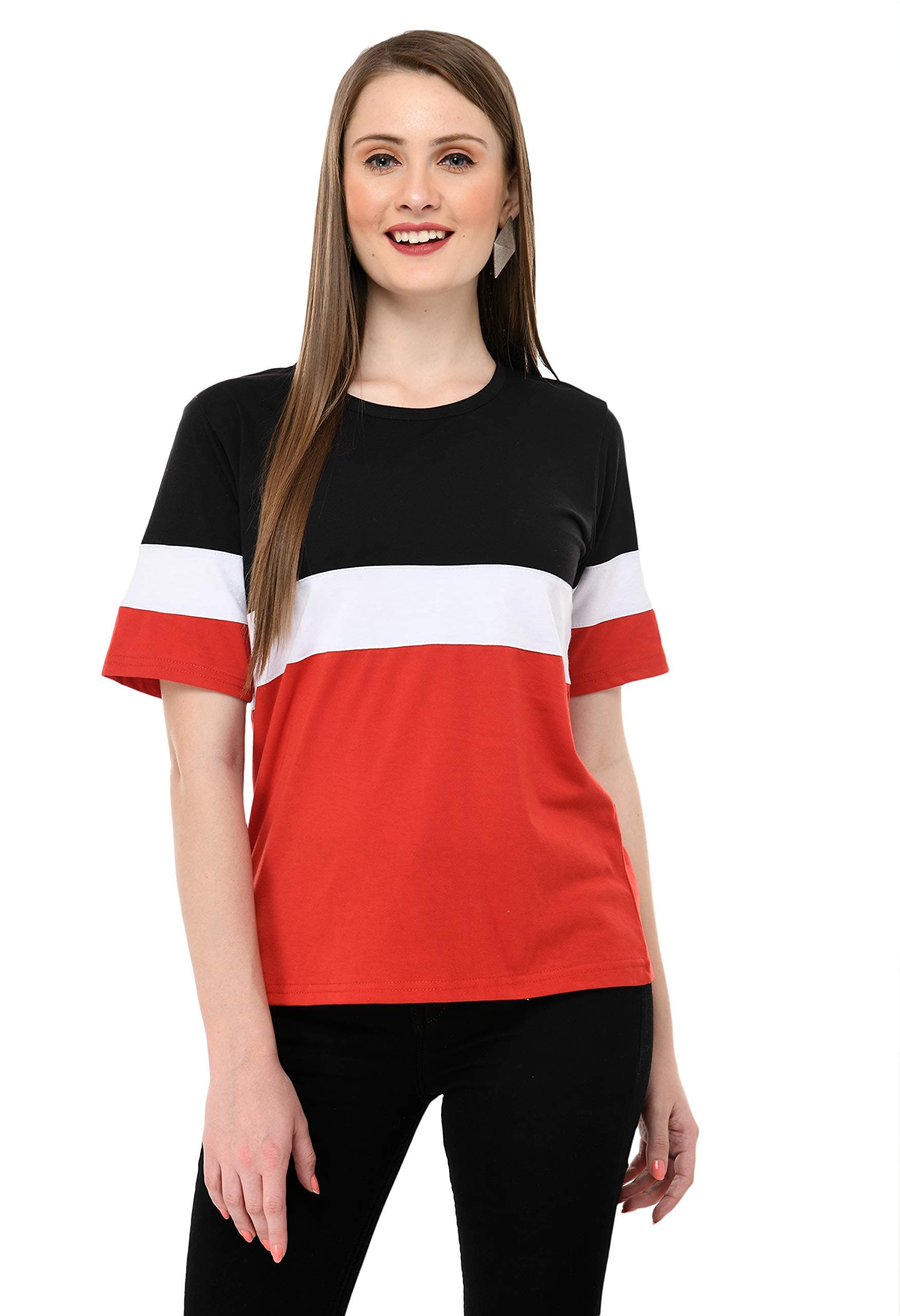 Women's Black Red Cotton Tshirt