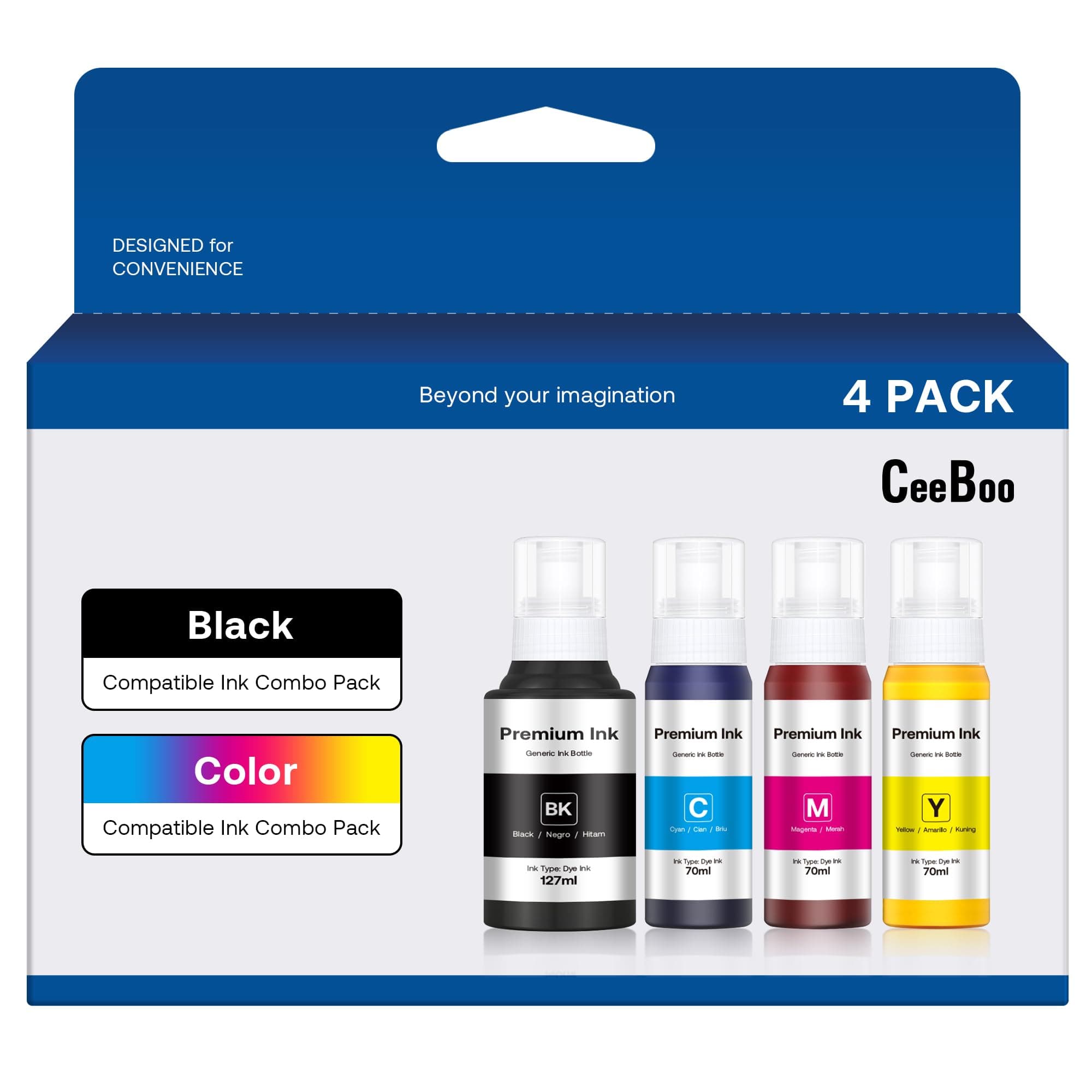 CEEBOO Compatible 502 Ink Bottles Replacement for Epson Compatible 502 Ink Refill Bottles (Not Sublimation Ink) Use for ET-2850 ET-3830 ET-3850, 4 Bottles