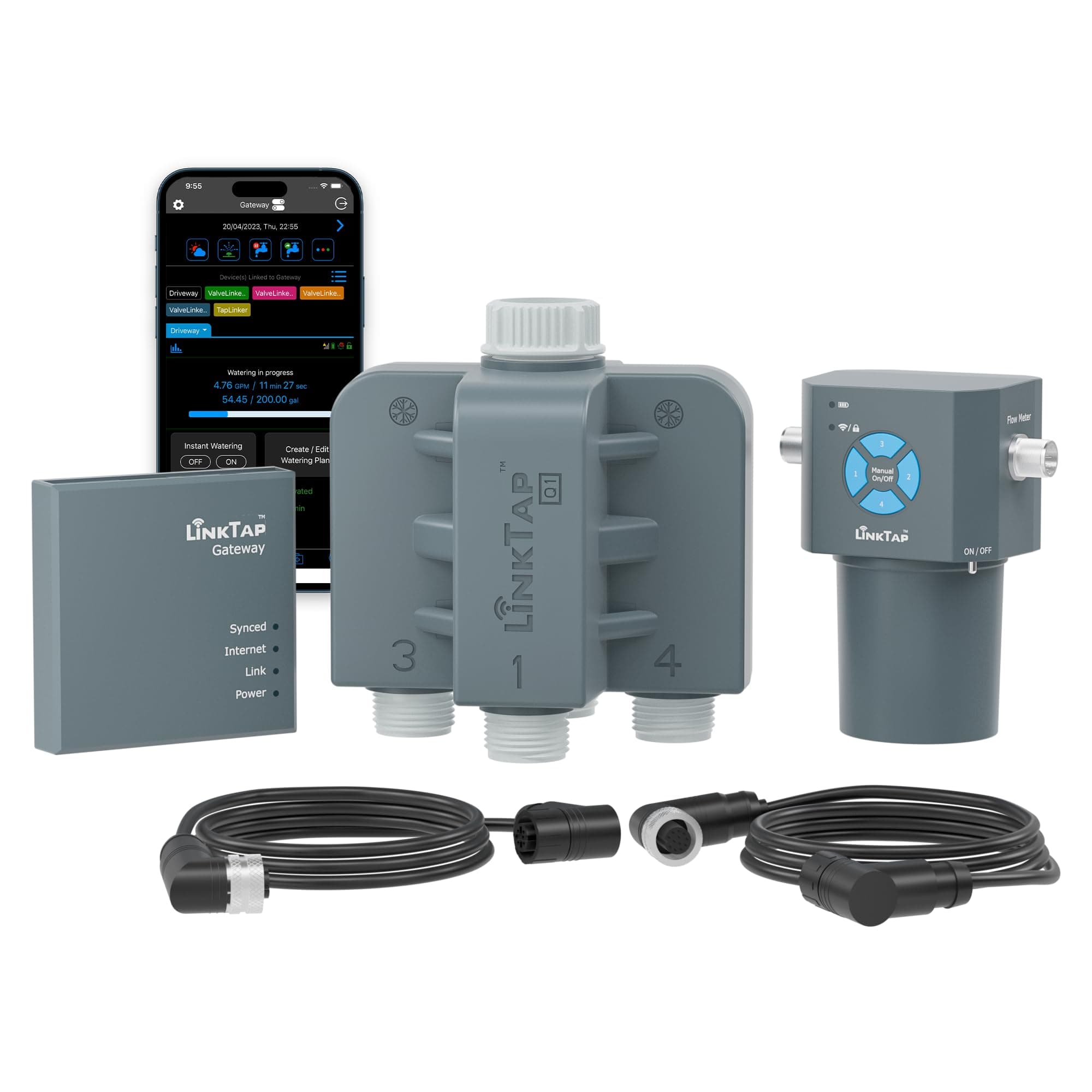 Q1 4-Zone Wireless Water Timer & Gateway, Equals Four G2S Smart Hose Timers