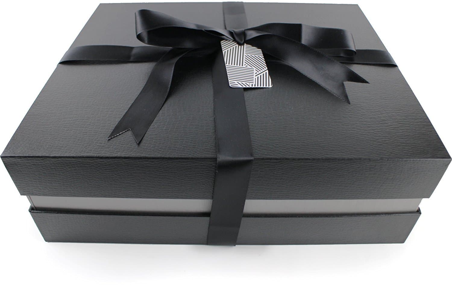 Black Large Fancy Gift Box - Complete Kit | Large 13 x 11 x 4.5 inches | Black Crocodile Exterior (Miami Silver)