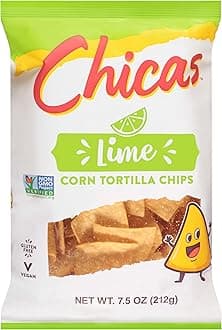 Chicas Tortilla Chips, White Corn Chips with Lime, Gluten Free, Vegan, Non-GMO, for Dips, Spreads and More, 7.5 Ounce Bag (Pack of 1)