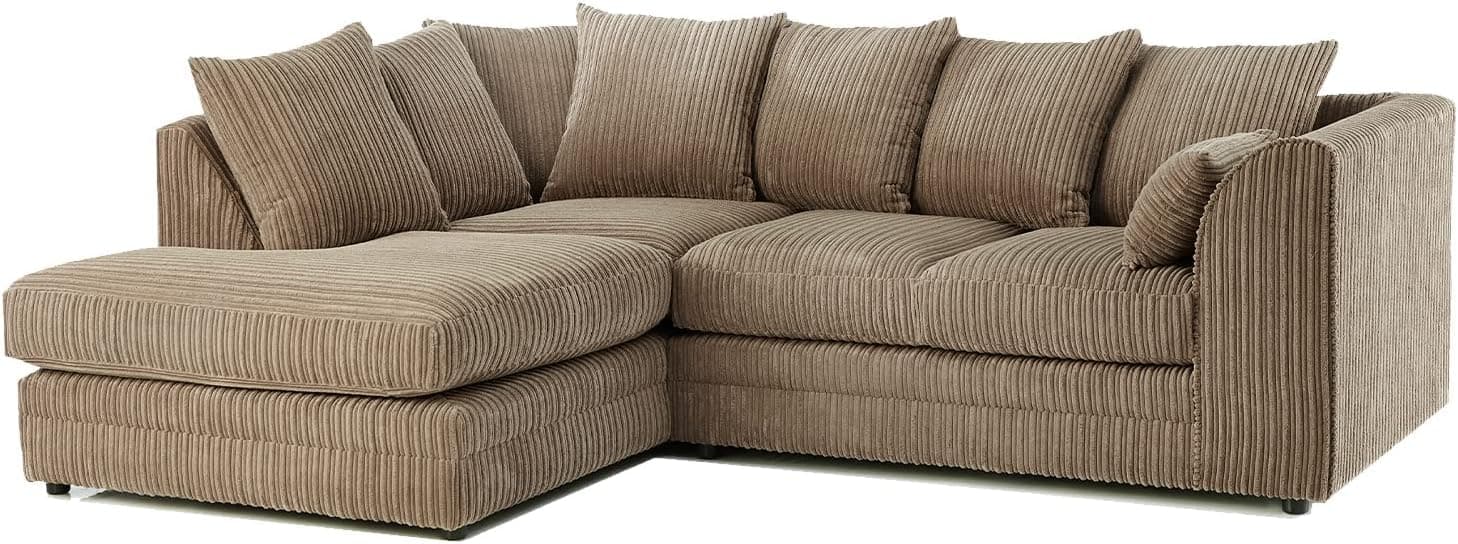 Jumbo Cord Scatter Back 4-Seater Left Hand Facing Corner Sofa: Elevate Your Living Room With Comfort and Style (Beige, Left Hand Facing)