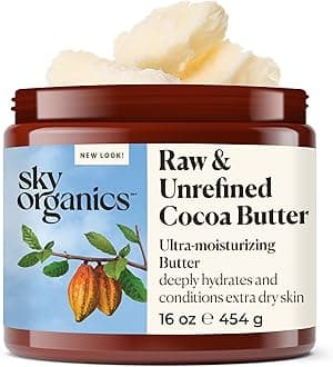 Sky Organics Raw Cocoa Butter for Body (16 oz) 100% Pure & Unrefined Solid Butter - Deeply Hydrates & Conditions Very Dry Skin - Promotes Smooth Tone & Texture - Suitable for Tight or Extra Dry Skin