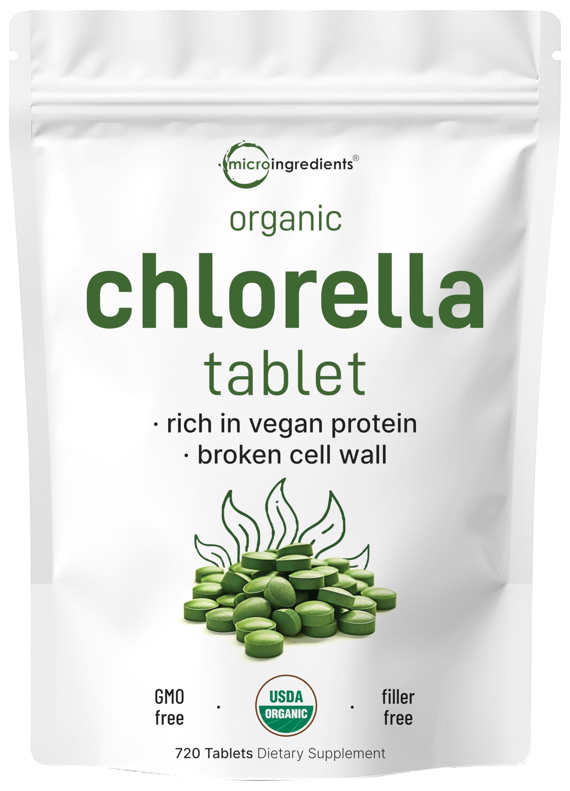 Organic Chlorella Supplement, 3000mg Per Serving, 720 Tablets (4 Months Supply), Rich in Minerals, Immune Vitamins, Chlorophyll, Amino Acids, Fatty Acids & Support Immune System, Vegan Friendly