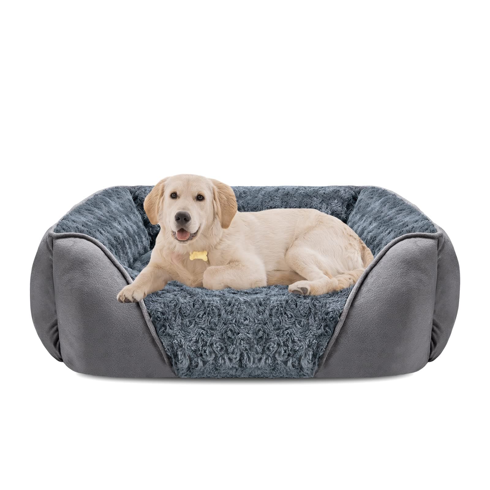 INVENHO Large Dog Bed for Large Medium Small Dogs, Rectangle Washable Orthopedic Dog Bed, Soft Calming Sleeping Puppy Bed Durable Pet Cuddler with Anti-Slip Bottom L(30"x24"x9")