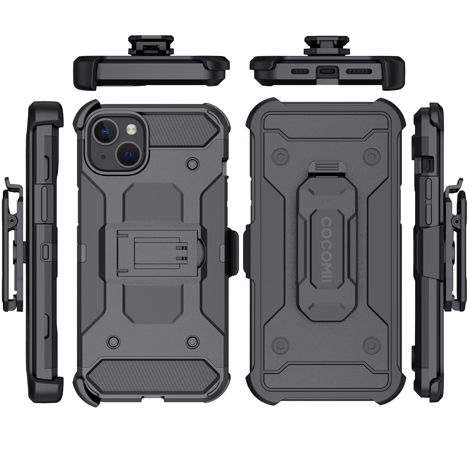 Cocomii Belt Clip Case Compatible with iPhone 15 Plus - Swivel Holster, Inward & Outward Facing, Kickstand, Military Grade, Heavy Duty, Shockproof (Black)