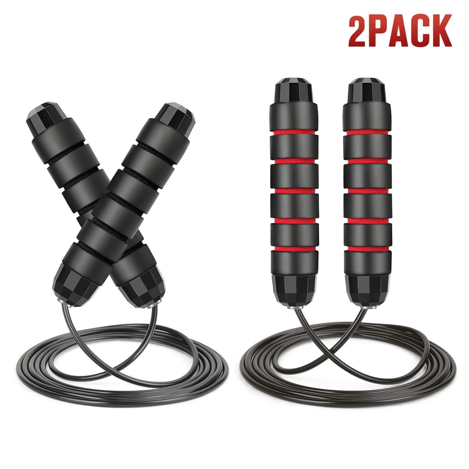 CLOUDZONE Skipping Rope, 2 Pack Jump Rope Workout Skipping Rope for Gym, Courtyard, Family,Jump Rope for Kids, Adults, Women and The Elderly (Black+Red)