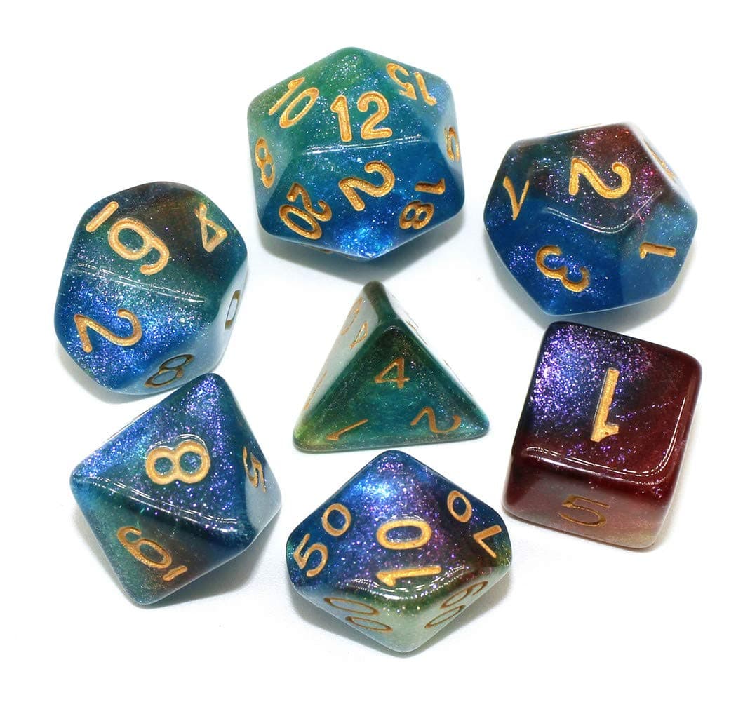 HDDICE DND RPG Polyhedral Dice Set for Dungeons and Dragons D&D Pathfinder Role Playing Games Blue Green Purple Glitter Dice…