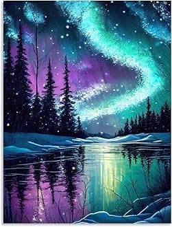 Stamped Cross Stitch Kits for Adults - Aurora Night Landscape Embroidery Kits for Beginners Adults,11 CT Patterns Dimensions Counted Cross Stitch Kits for Adults Arts Craft 12x16 inch