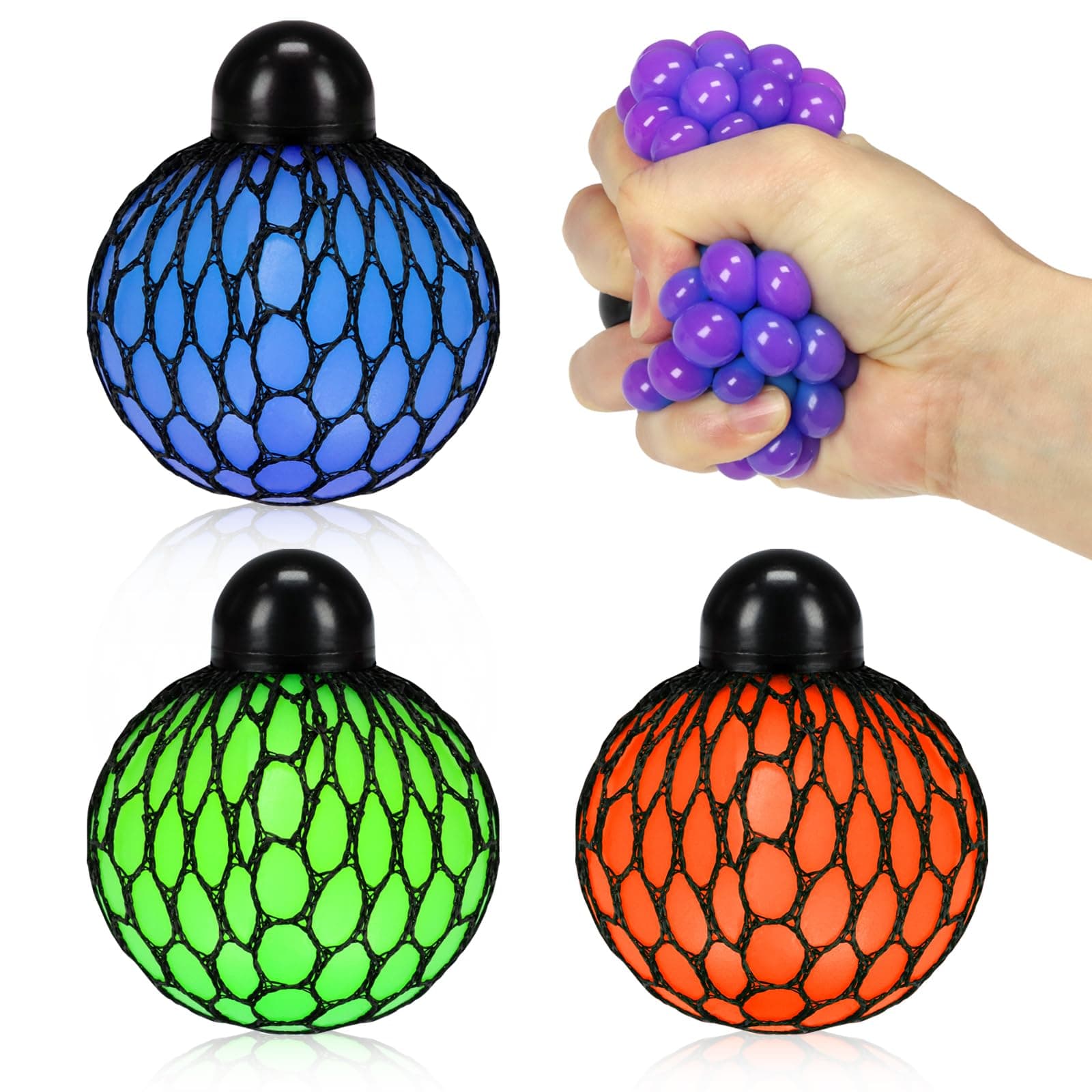 Stress Relief Squeezing Soft Rubber Vent Grape Ball Hand Wrist Toy Funny Geek Gadget Vent Toy, Orange/Blue/Green, 3 Piece