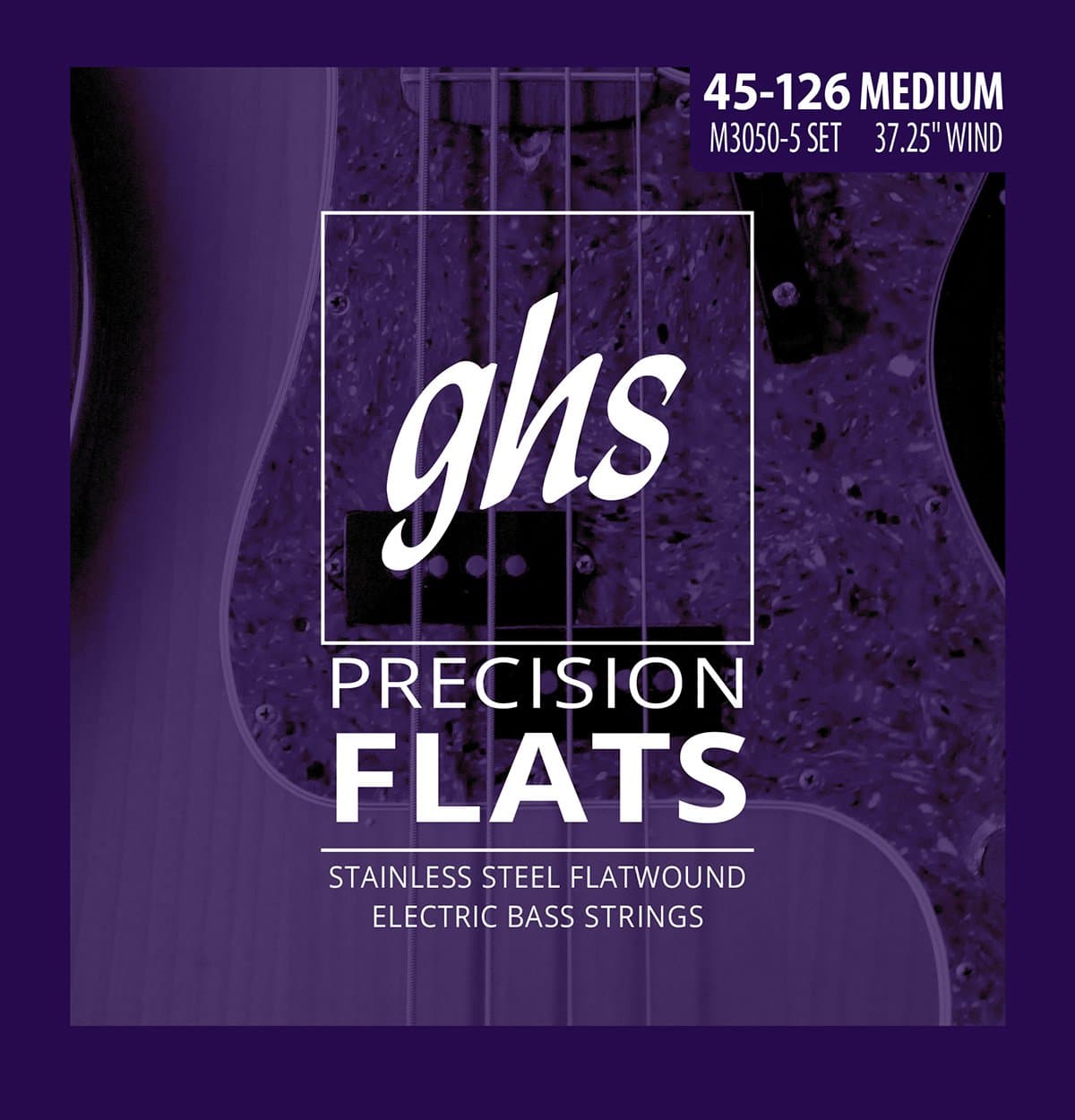 GHS Strings, 5-String Bass Precision Flats, Stainless Steel Flatwound, 37.25" Winding, Medium (.045.126) (M3050-5)