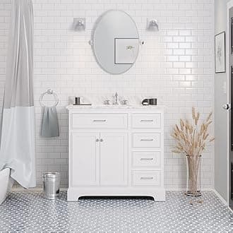 Aria 36-inch Bathroom Vanity (Carrara/White): Includes White Cabinet with Authentic Italian Carrara Marble Countertop and White Ceramic Sink