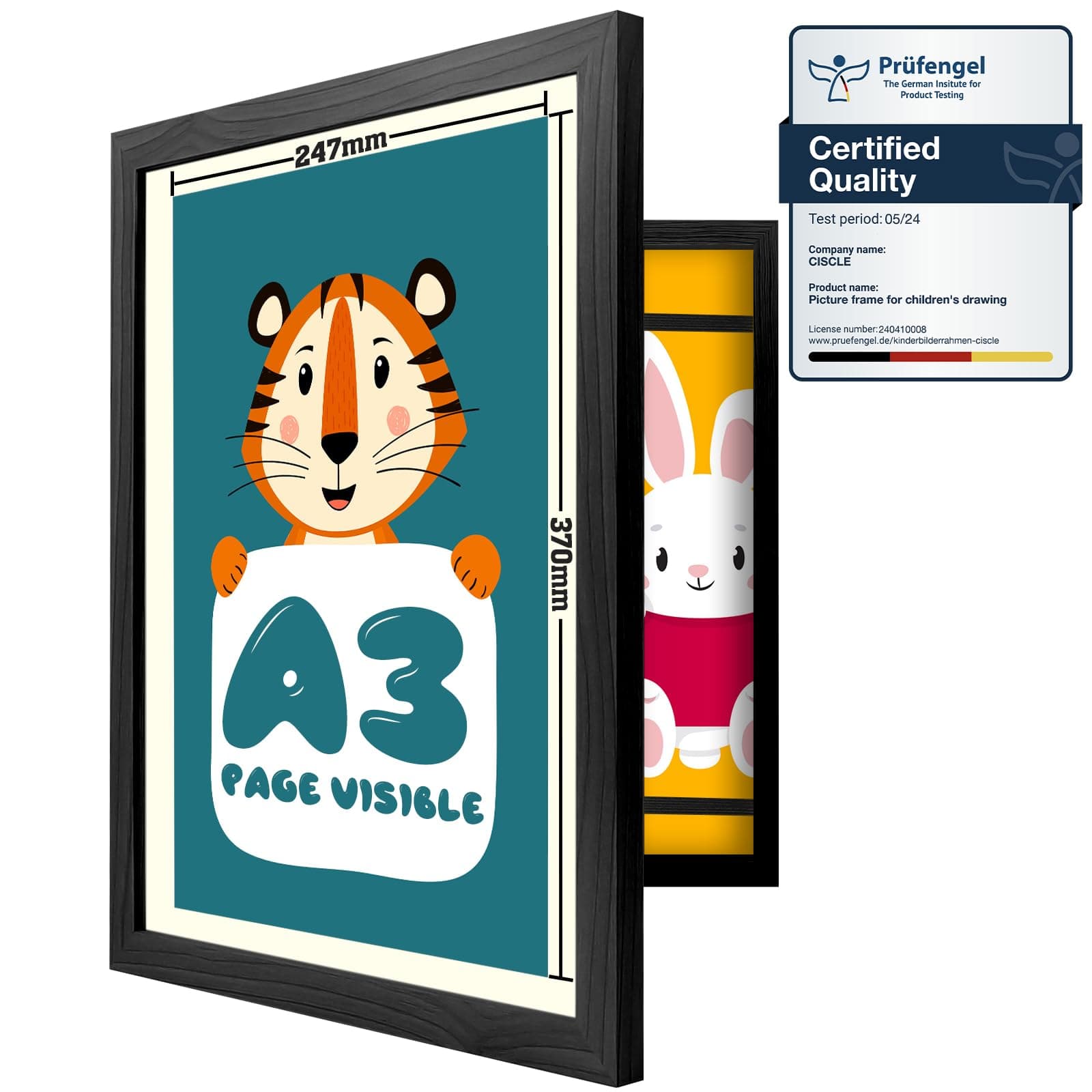 Ciscle Kids Art Frames - A3 Fillable Front Opening Photo Frames for 100 Pictures, Ideal for Children's Drawings, School, Home or Office (Black)