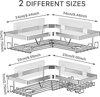 Kegii Corner Shower Caddy, Bathroom Shower Organiser, No Drilling Shower Shelf, Adhesive Shower Storage Rack, Stainless Steel Silver