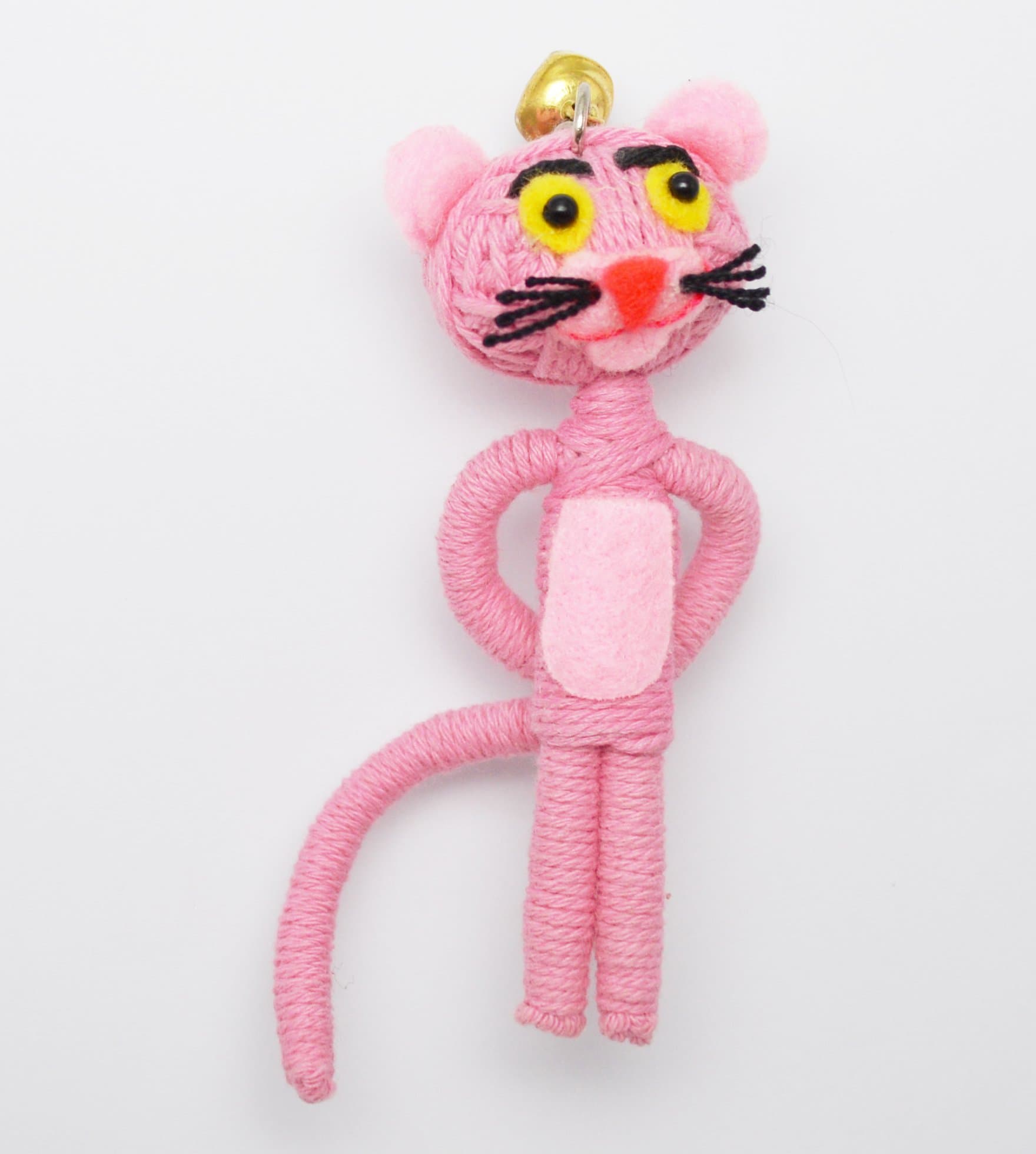 (VD005) Pink Panther Cartoon Handmade String Voodoo Doll Keychain