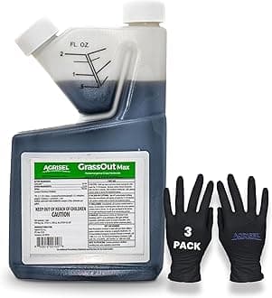 GrassOut Max Weed Killer, Targets 50+ Grassy Weeds Without Harming Desired Plants, Pet Safe, Large Area Treatment, Easy Application, Includes 3-Pack of Agrisel Protective Gloves, 16 Ounces