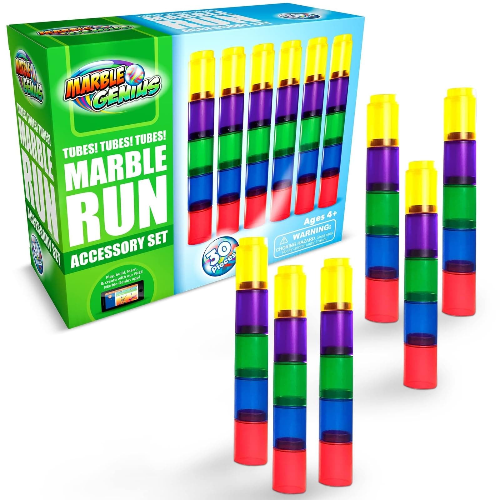 Marble Genius Tubes! Tubes! Tubes! - Marble Run Accessory Add-On Set (30 Pieces)