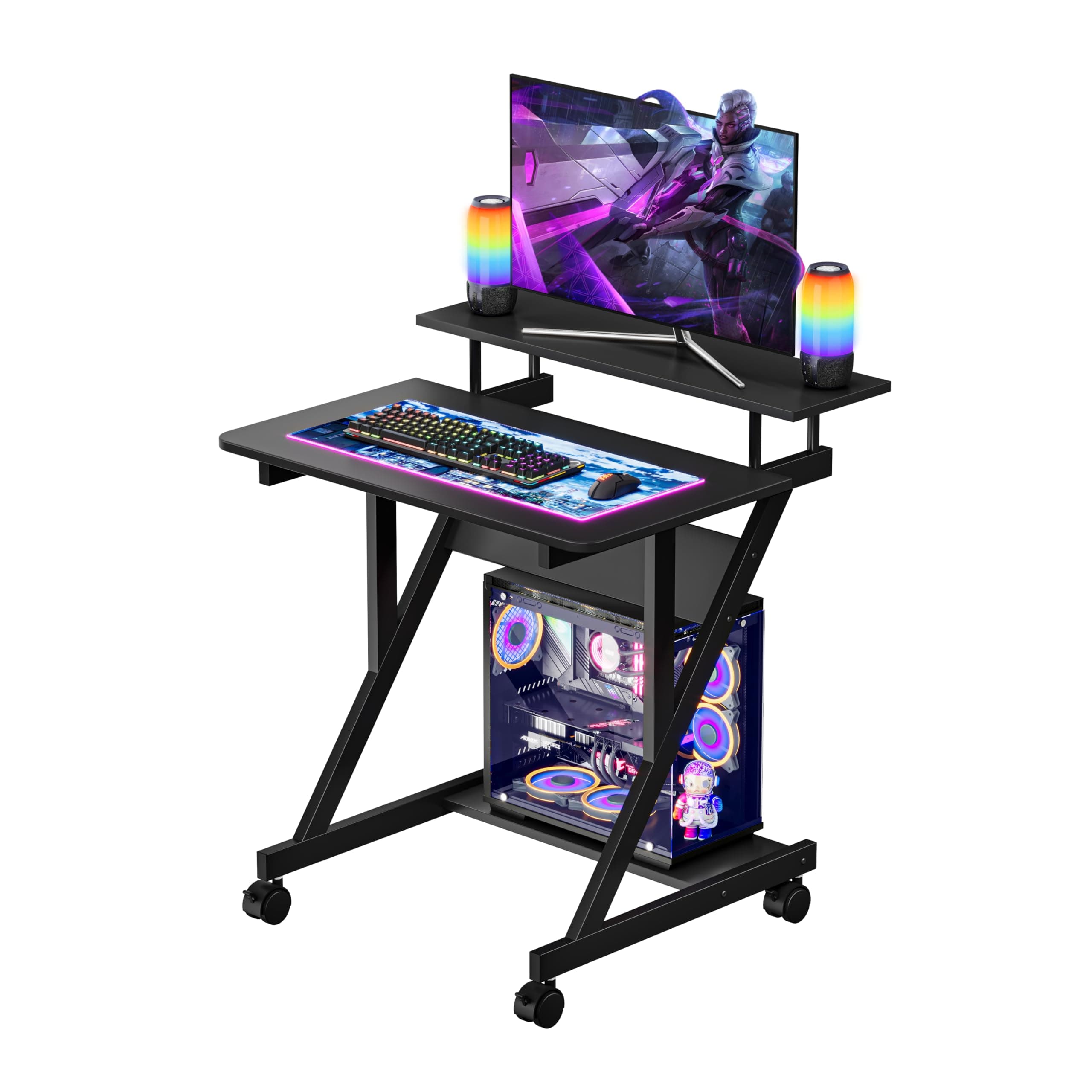 Dripex Computer Desk for Small Spaces, 27.5 inch Small Computer Desk, 3 Tier Compact Desk with Monitor Shelf and Bottom Storage Shelves, Space Saving Desk, Black