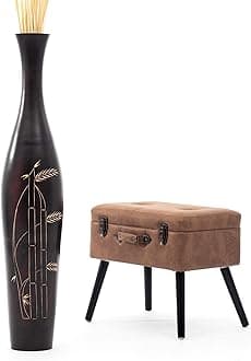 LeewadeeLarge Brown Home Decor Floor Vase – Wooden 43 inches Tall Farmhouse Decor Flower Holder for Fake Plant and Pampas Grass