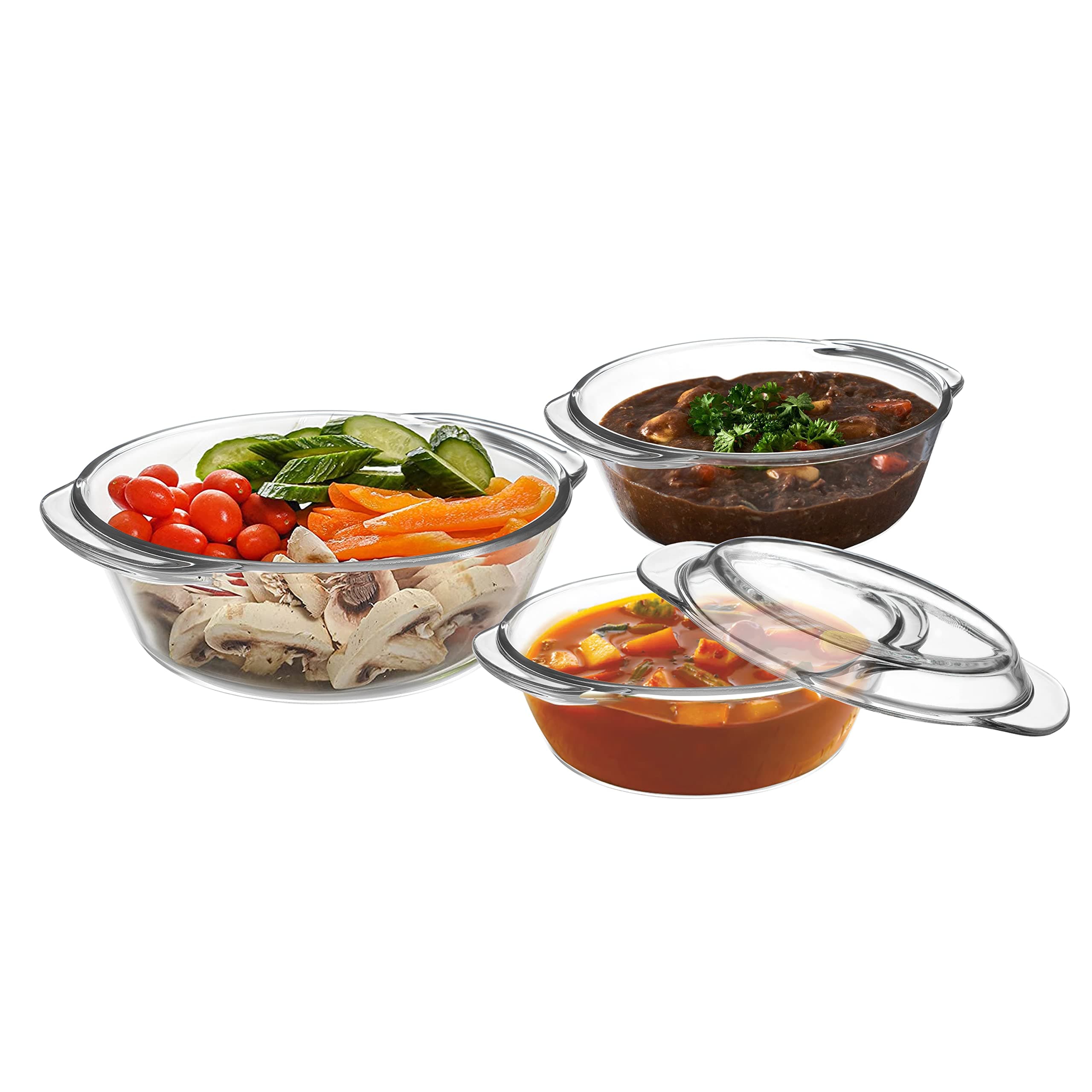 Cutting EDGE Ruby Bake and Serve Casserole Bakeware Safe and Oven/Microwave Safe Pack of 3 (700ml+1000+1500ml)
