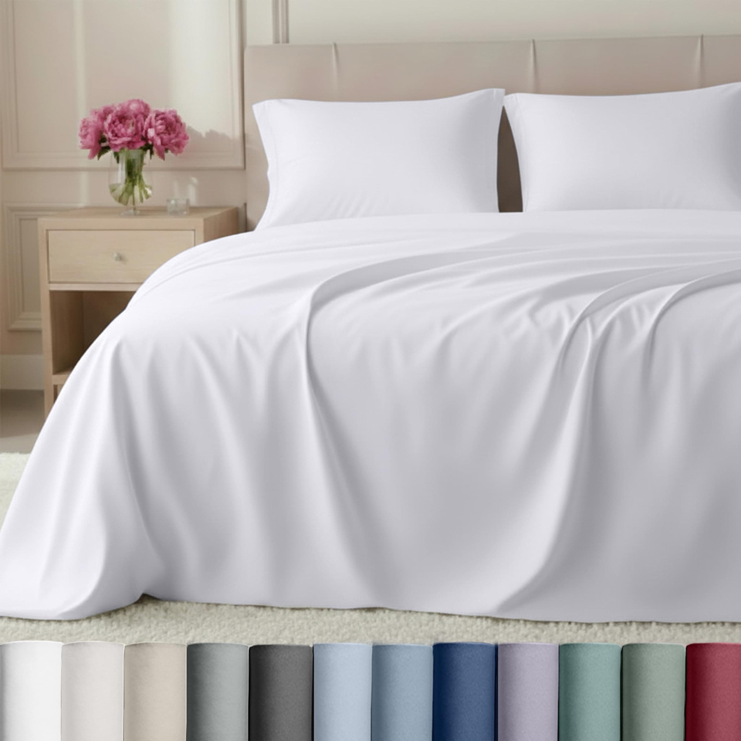 Luxury 800 Thread Count King Size Sheets Set - 100% Cotton Sheets, Soft Sateen, Deep Pockets for a Snug Fit, Durable Bedding Set - White