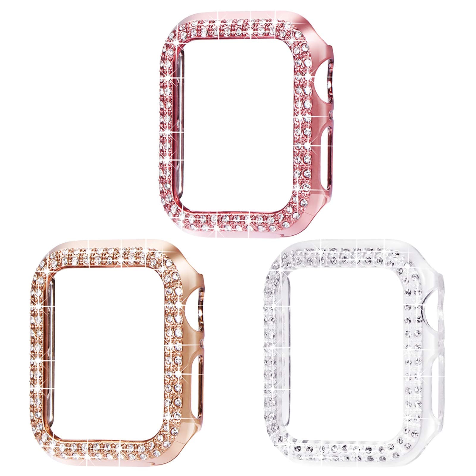 Surace 44mm Case Compatible with Apple Watch Case, Bling Frame Protective Case Screen Protector Compatible with Apple Watch Series 6/5/4 44mm for iWatch SE,Rose Gold/Pink/Clear