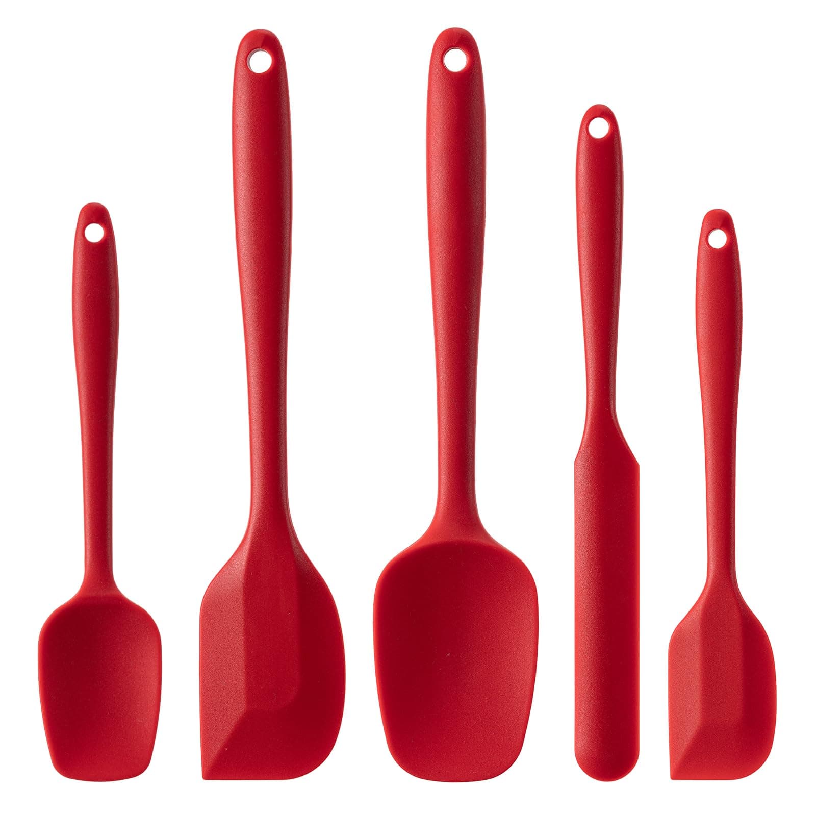 Silicone Spatula Set, 5 Piece Food Grade Rubber Spatulas for Baking, Cooking, and Mixing High Heat Resistant Non Stick Dishwasher Safe BPA-Free (RED)
