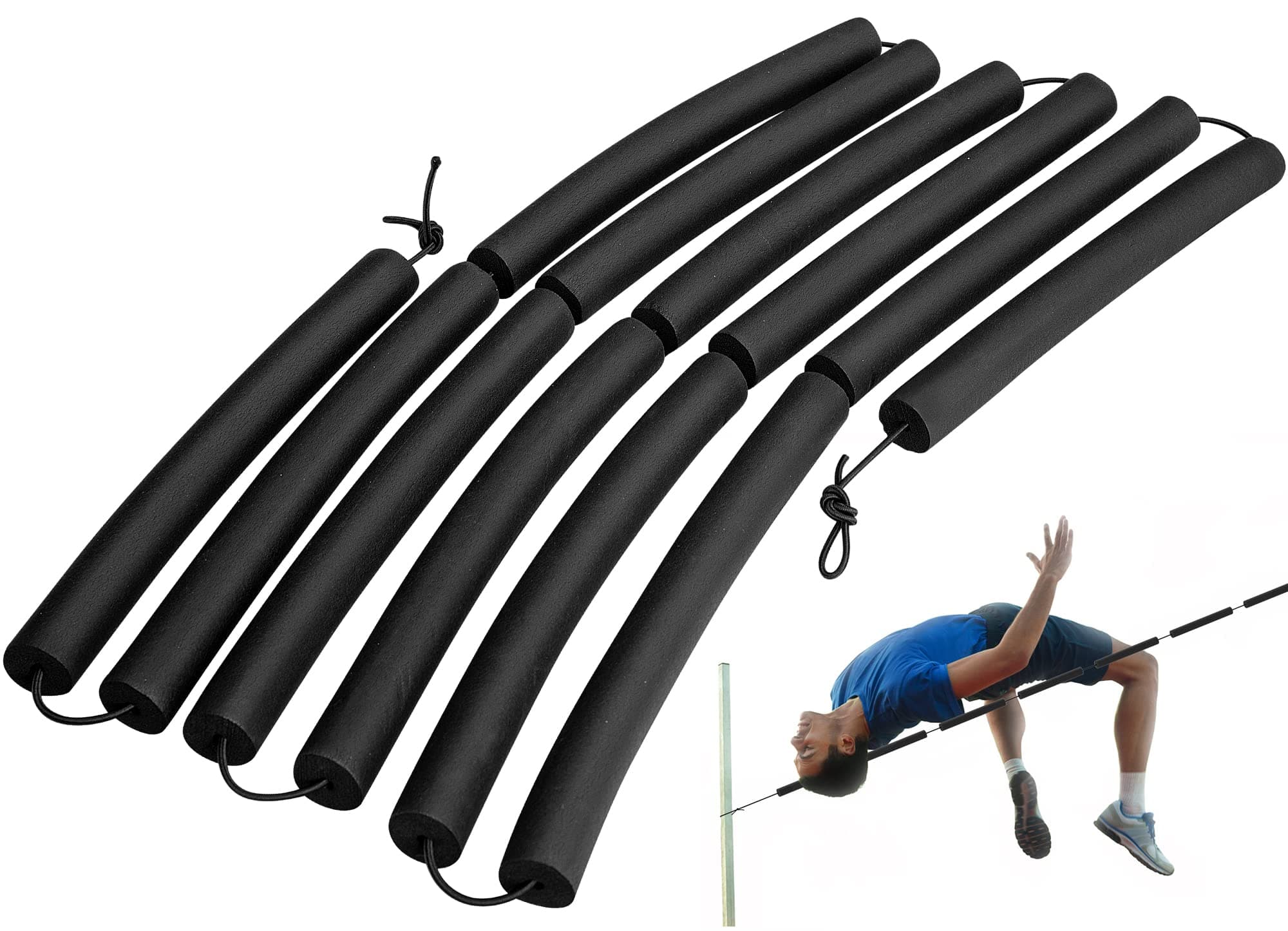 High Jump Training Equipment, 9.9 Ft Long High Jump Bungee Elastic Crossbar, Cord Training Equipment Foam for Beginners Athletes Practice, Black