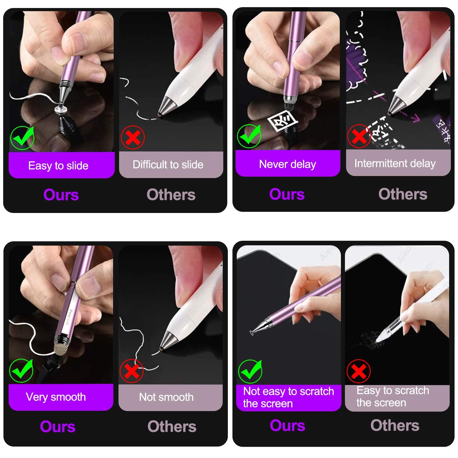 Penyeah Stylus for iPad - [4-in-1] High Sensitivity and Precision Touch Screen Stylus Disc Tip,Black Rubber Tip & Mesh Fiber Tip Universal for All Capacitive Touch Screen Device - Rose Gold