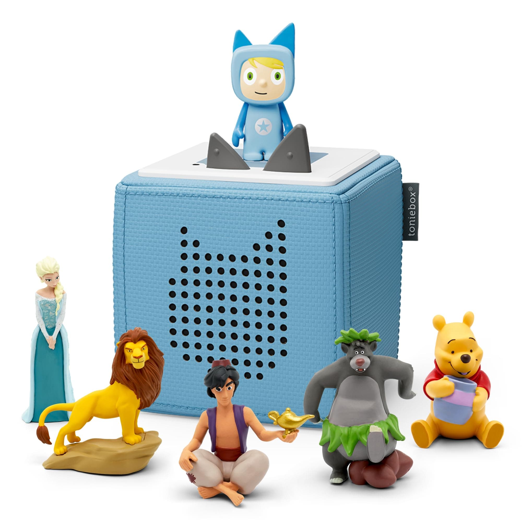 Toniebox Disney Mega Bundle Inc 1 Creative 5 Lion King, Aladdin, Jungle Book, Winnie The Pooh, and Frozen, Kid's Gifts, Screen-Free Music Player for Kids, Learning Toys, Light Blue