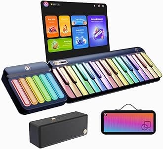 POPUPIANO29-Key(Expandable to 88-Key) Smart Piano Keyboard with Speaker, Rainbow Lighting Keys, Beginner Lessons, 256 Tones, 100+ Chords, Sustain Pedal Jack, and Electric Keyboard Piano Audio Input