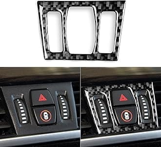 Real 3K Black Carbon Fiber Car Dashboard Central Emergency Warning Light Control Button Panel Trim Sticker Auto Interior Accessories Compatible with BMW X1 F48 F49 2016-2022/X2 F39 2018-2022