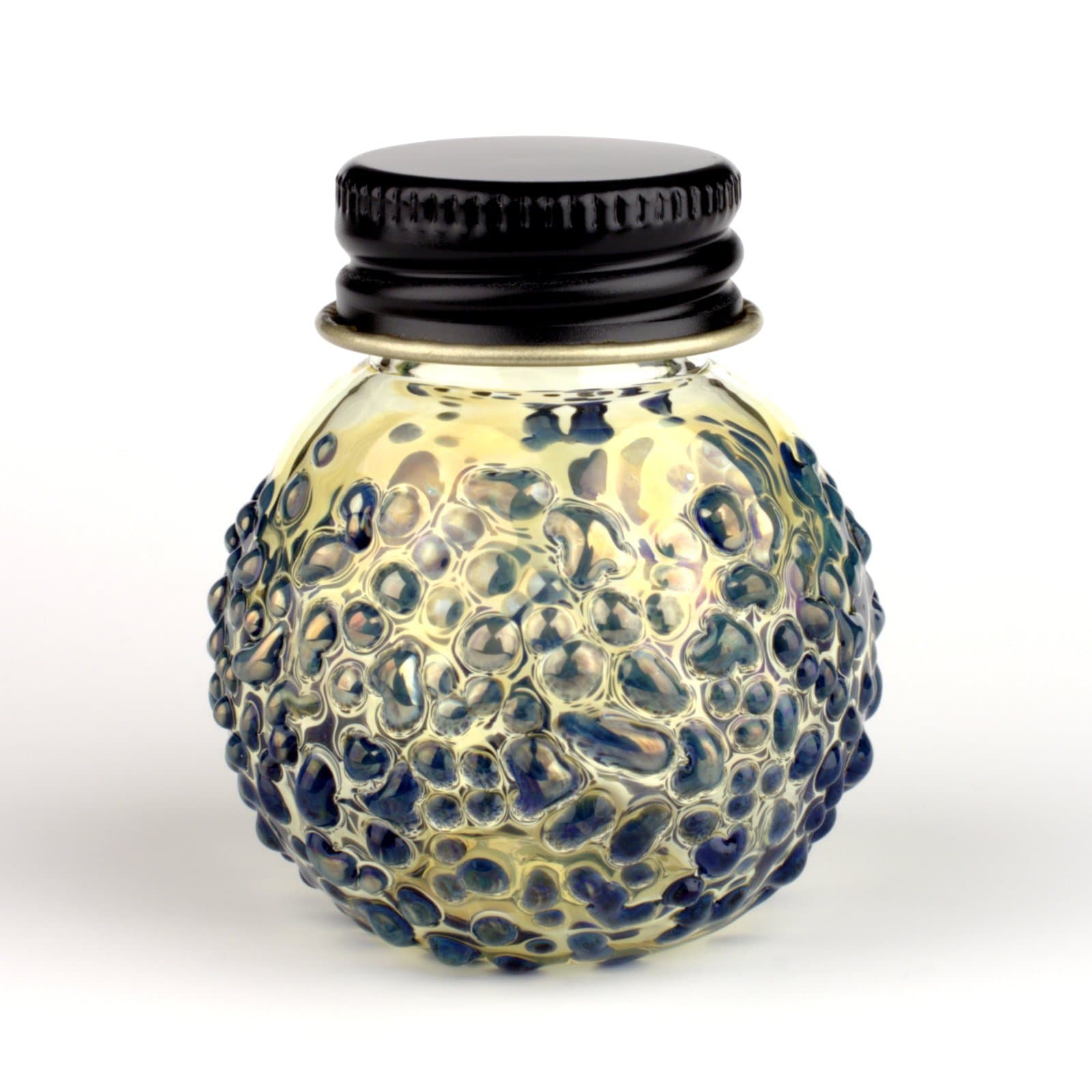 Blown Glass Screwcap Bottle - Blue/Silver